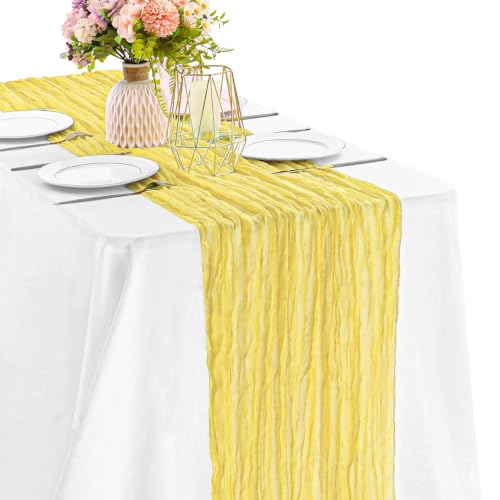 10FT Cheesecloth Table Runner Boho Party Home Decorations - color: Light Yellow, size: 35" x 120"-1 Pack