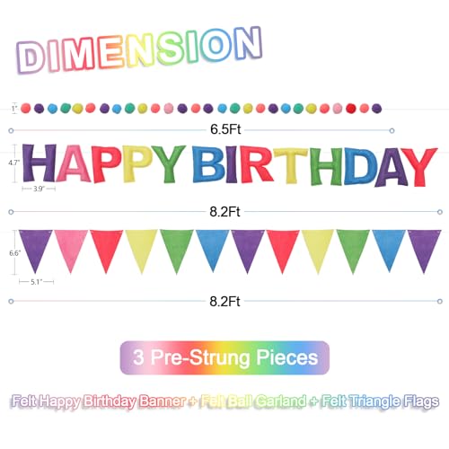 Pre-Strung Felt Happy Birthday Banner Pastel Garland Set - color: Macaron