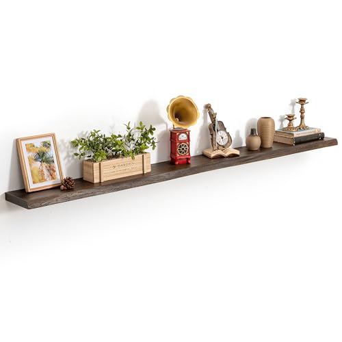 72in Live Edge Solid Elm Floating Shelves, Walnut, Set of 1 - color: Walut Color, size: Live Edge 72 inch, 1Pack