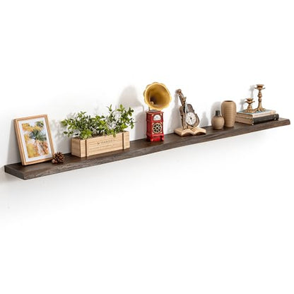 72in Live Edge Solid Elm Floating Shelves, Walnut, Set of 1 - color: Walut Color, size: Live Edge 72 inch, 1Pack