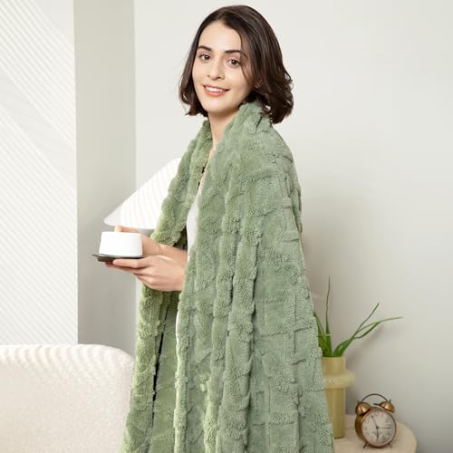 Aganear Fleece Throw Blanket for Couch Sofa 50"x60" Sage Green - color: Sage Green, size: Throw(50×60in)