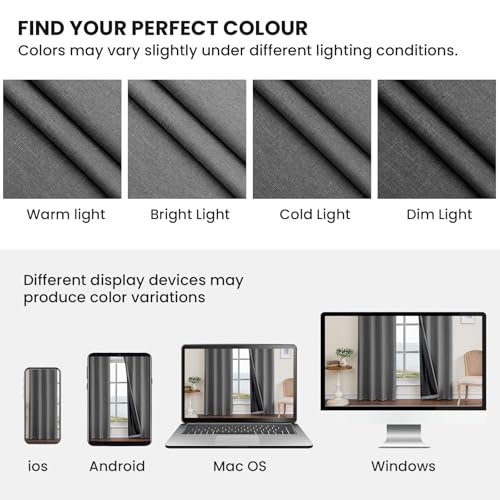 Faux Linen 100% Blackout Curtains, 42" W x 54" L (2 Panels) - color: Dark Grey, size: 42"W x 54"L (Pack of 2)