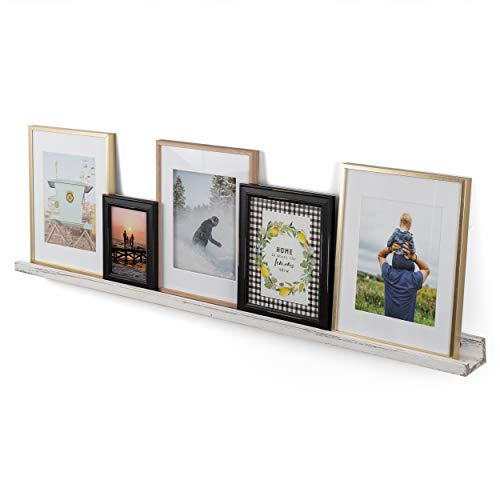 Rustic State Ted 52" Narrow Long Wall Mount Picture Ledge Photo Frame Display Wooden Floating Shelf for Living Room, Office, Kitchen, Bedroom, Bathroom Décor Storage - Burnt White