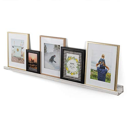 Rustic State Ted 52" Narrow Long Wall Mount Picture Ledge Photo Frame Display Wooden Floating Shelf for Living Room, Office, Kitchen, Bedroom, Bathroom Décor Storage - Burnt White