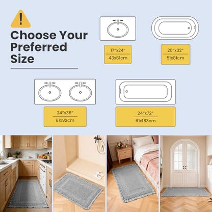 Waffle Bathroom Rugs Non Slip Quick-Dry Hallway Bedroom Light Gray - color: Light Gray, size: 2' x 6'
