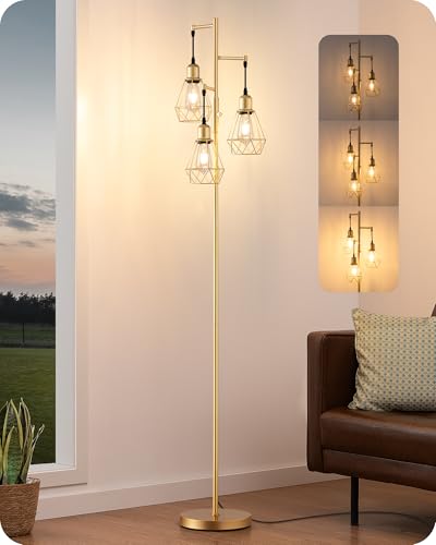 EDISHINE 70" Dimmable Farmhouse Floor Lamp for Living Room, Gold - color: Gold