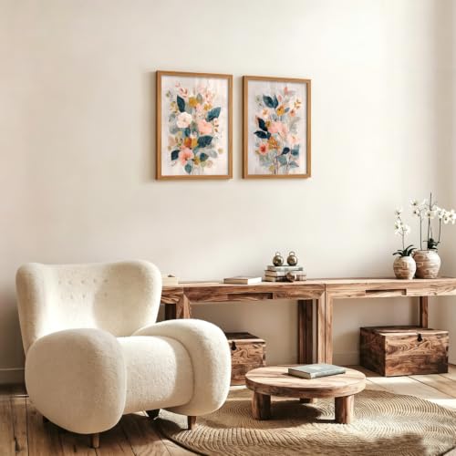 RUMSICH Vintage Floral Canvas Wall Art Set of 2 Framed Prints12x16 Inch - color: Pink Flower Frame, size: 16"L x 12"W