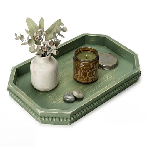 EOSAHR Pine Wood Decorative Tray: Serving Tray for Living Room Decor, Green - color: Green