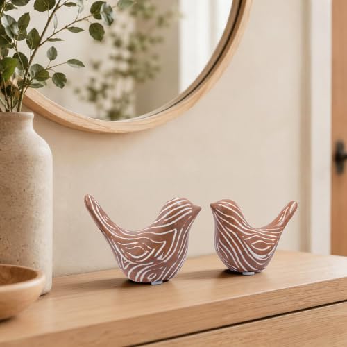 Small Ceramic Birds Statues for Home Decor, Boho Style, Terracotta, 2PCS - color: Terracotta