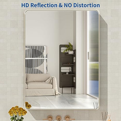 WEER Bathroom Vanity Mirror Brushed Nickel 28X36 Inch - color: Brushed Nickel, size: 28"L x 36"W