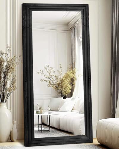 76x34in Full Length Mirror, 3-Tier Stepped Solid Wood Frame, Black - color: Black, size: 76"L x 34"W