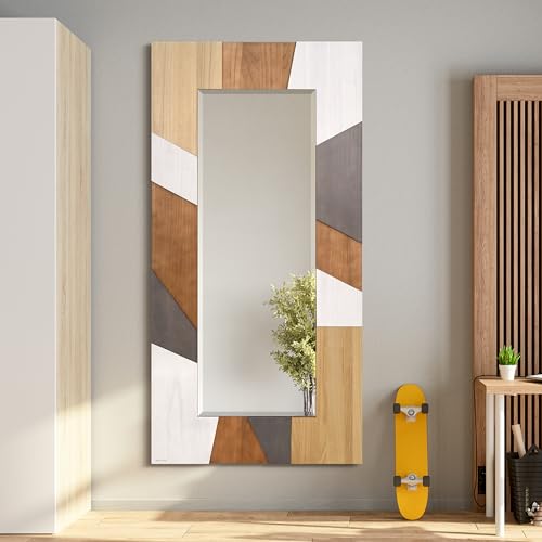 Empire Art Direct Modern Geometric Hand Made Solid Paulownia Wood Beveled Leaner Mirror, Ready to Hang, Living Room, Bedroom & Office, 78.8"x39.4"x1.6" - style: Modern Geometric