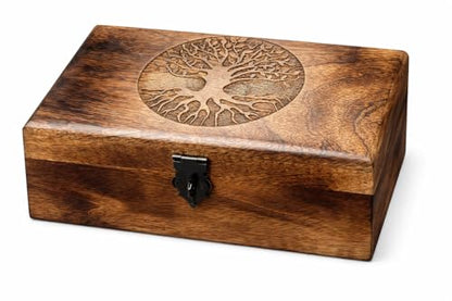 Handmade Mango Wood Keepsake Box with Engraved Tree of Life – Wooden Jewelry Box, Trinket Box, Flame Worked Finish, Unique Gift for Women & Men