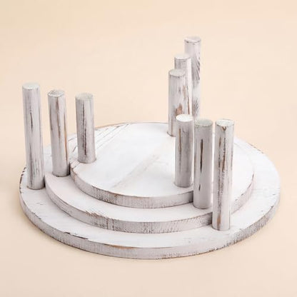 Elsjoy Set of 3 Farmhouse Wooden Cake Display Stand, Rustic Cupcake Riser