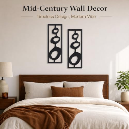 Zzbakress 2 Pcs Mid Century Wall Art Modern Geometric Wood Wall Decor Black - color: Black