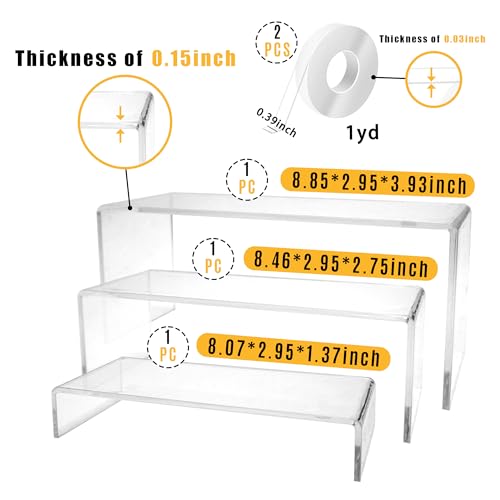 Tazimi 6 Pcs Acrylic Display Risers 3-8.7inch Display Stands Clear Acrylic Spice Rack Riser Board for Ornament Cupcake Dessert Crafts