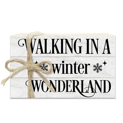 Christmas Decorative Book Stack For Farmhouse, Tiered Tray Decor Christmas Gift, Winter Stacked Books Set, Walking In A Winter Wonderland Wooden Book Decor For Home Office Bedroom Table Shelf -38