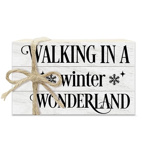 Christmas Decorative Book Stack For Farmhouse, Tiered Tray Decor Christmas Gift, Winter Stacked Books Set, Walking In A Winter Wonderland Wooden Book Decor For Home Office Bedroom Table Shelf -38