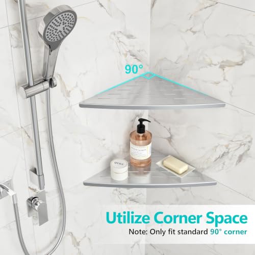 Qeke 2 Pack Corner Shower Shelf Brushed, 11.5" Recessed Tile Shower Shelf - color: Brushed Nickel