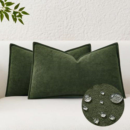 Kevin Textile Soft Waterproof Pillow Covers 12x20 Inch 2 Pack, Moss Green - color: Moss Green, size: 20" x 12" (Pack of 2)