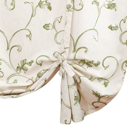 VOGOL Green Vine Embroidered Tie-Up Curtain Shade, 42 x 63 Inches - color: Green, size: 42"W x 63"L (Pack of 1)