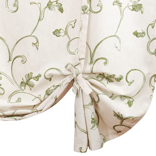 VOGOL Green Vine Embroidered Tie-Up Curtain Shade, 42 x 63 Inches - color: Green, size: 42"W x 63"L (Pack of 1)