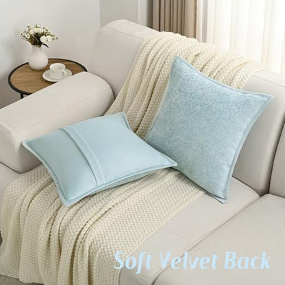 FUTEI Pack of 2 Chenille Soft Throw Pillow Covers 24x24 Inch, Light Blue - color: Light Blue, size: 24" x 24" (Pack of 2)