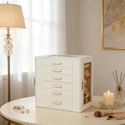 BOOVO Clear Lid Jewelry Box,Big 6 Layers Jewelry Organizer (White, 6 Layer) - color: White, size: 6 Layer