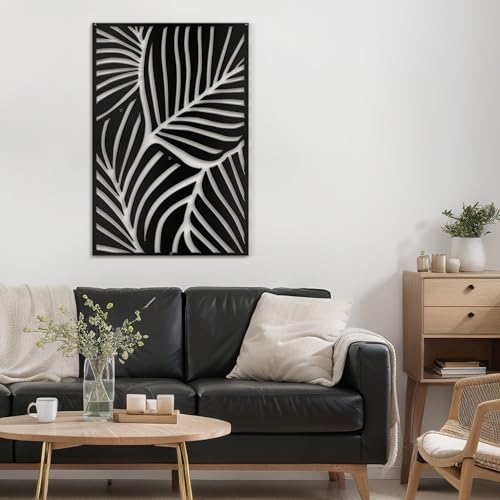 SIGNLEADER Metal Wall Art Decor Black Leaves Minimalist Modern Abstract Wall Sculpture Hangings Home Decoration for Living Room, Bedroom, Bathroom, Kitchen, Outdoor - 18" Black - color: Lan17-2311-yuk17, size: 18"L x 18"W