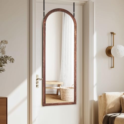 48x16in Arched Full Length Mirror Solid Wood Frame, Brown - color: Browna, size: 48"L x 16"W