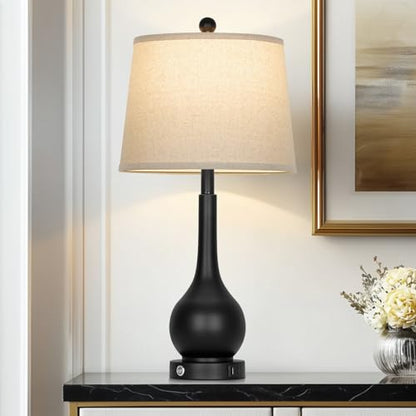 26" Black Table Lamp for Living Room Single, Touch Control Bedroom Lamps for Nightstand, 3-Way Dimmable Bedside Lamp with USB A+C Port (1 Pack) - color: Black - 26"H - 1 Pack