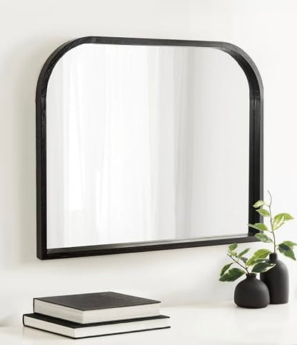 Kate and Laurel Occonor Modern Wooden Arched Mirror, 36 x 28, Black, Transitional Arch Wall Mirror with Geometric Shape for Use as Bathroom Mirror for Vanity or Fireplace Mantel Mirror