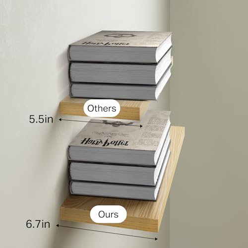 BAYKA Light Oak-Toned Floating Shelves 22.5in, Set of 3, Wall Mounted Shelf - color: G. Oak-toned - Mid-century Revival Style, size: 22.5inches