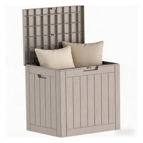 TARKARI 35 Gallon Lockable Resin Deck Box, Waterproof & UV-Resistant Outdoor Storage Box for Outdoor Cushion Storage, Garden Tools & Pool Accessories Storage, Gray - color: Gray, size: 35 gallons