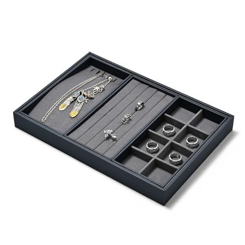 Grey 4-in-1 Stackable Combined Jewelry Display Organizer Trays - size: 3 Grid