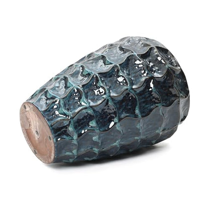 LuxenHome 17.7" Blue Ceramic Plant Pot, Tall Planter with Geometric Texture