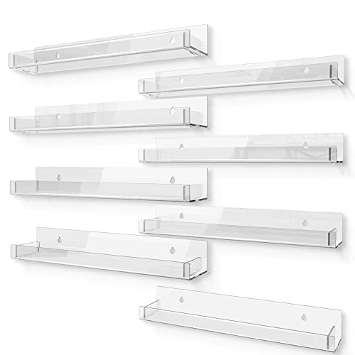 8 Pack 15 Inch Clear Acrylic Floating Wall Shelves, Kids Bookshelf - color: 15in-clear-8 Pack