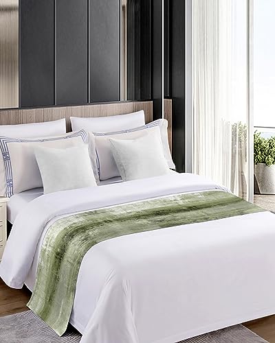 Bed Runner for Cal.King Size Bed, Sage Green Bed Scarf Throws for Foot of Bed, Modern Geometric Oil Painting Abstract Art Bedding Protector Slipcover Bed Runners for Hotel/Home, 102 x 20 Inch - size: 102 x 20 inches(Cal. King)