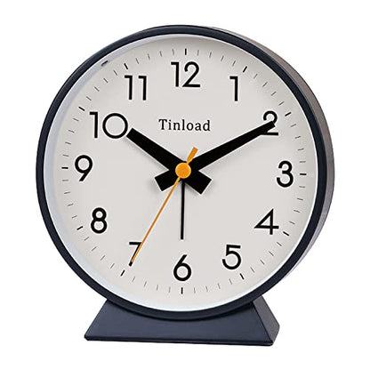 Tinload 4.5" Battery Operated Antique Retro Analog Alarm Clock, Small Silent Bedside Desk Clock,Lighted on Demand, Battery Operated, Snooze, for Living Room, Bedroom, Bedside, Desk, Gift Clock - color: Black