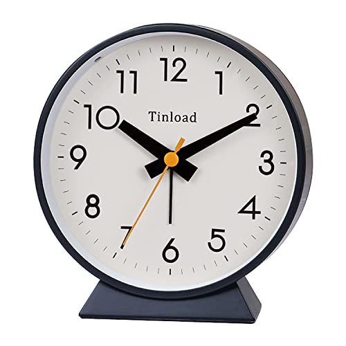 Tinload 4.5" Battery Operated Antique Retro Analog Alarm Clock, Small Silent Bedside Desk Clock,Lighted on Demand, Battery Operated, Snooze, for Living Room, Bedroom, Bedside, Desk, Gift Clock - color: Black