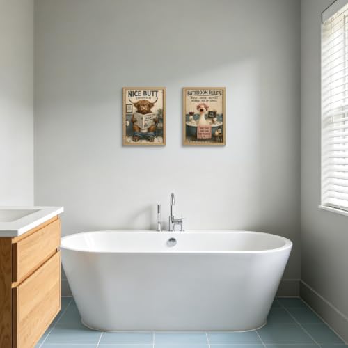 Framed Fun Cow And Goose Canvas Wall Art Poster Prints 12×16In 2p Be Hung - color: bathroom-8, size: 12×16in