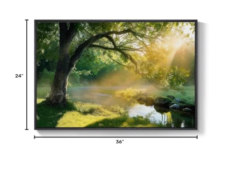 Framed Nature Sunset Tree Landscape Wall Art for Living Room, 24x36 Inch - color: Warm Green, size: 36"L x 24"W