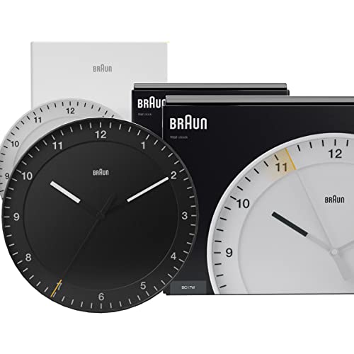Braun Classic Mixed Analogue Wall Clock Home Gift Bundle with Silent Sweep Movement, Easy to Read, 30cm Diameter in Black + White, Model BC17B, BC17W (2 Pack) - size: 2 Pack Black/White
