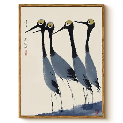 WHASAYART Vintage Humor Watercolor Birds Framed Wall Art 12x16 Canvas Print - color: Blue Bird, size: 16"L x 12"W