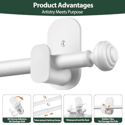 KAMANINA White Curtain Rod No Drilling 32 to 58 Inches, Renter Friendly - color: White, size: 32-58"（2Pack）