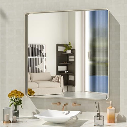 WEER Bathroom Vanity Mirror Brushed Nickel 36X36 Inch - color: Brushed Nickel, size: 36"L x 36"W
