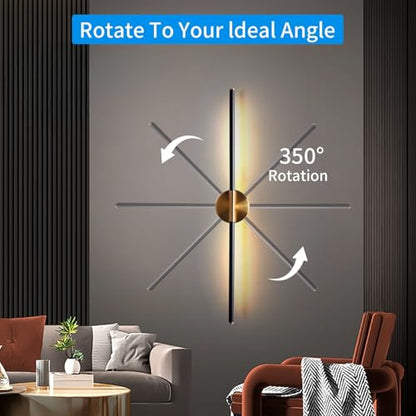 31.5 Inch Battery Operated Wall Sconces of Two, Modern Wireless Rechargeable Wall Lights with Remote Control, 3000K-6000K Dimmable, 350° Rotatable for Living Room, Bedroom, Hallway Decor