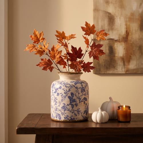Blue and White Ceramic Vase, 6.2in Chinoiserie Flower Vase for Home Decor - color: Blue