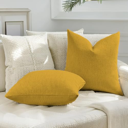 HAUSSY Pack of 2 Faux Linen Soild Throw Pillow Covers 26x26 Inch, Cream - color: Mustard Yellow, size: 26" x 26" (Pack of 2)