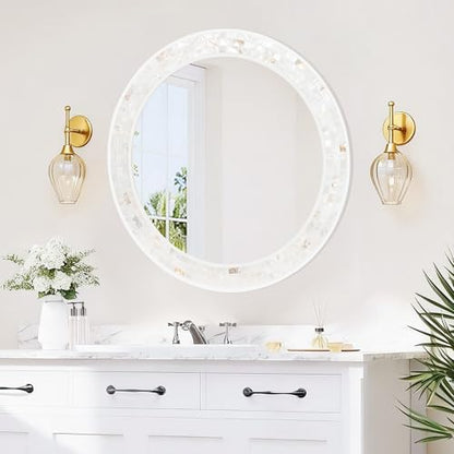 24 Inch Round Mirrors with Mosaic Frame for Wall - size: 24"L x 24"W